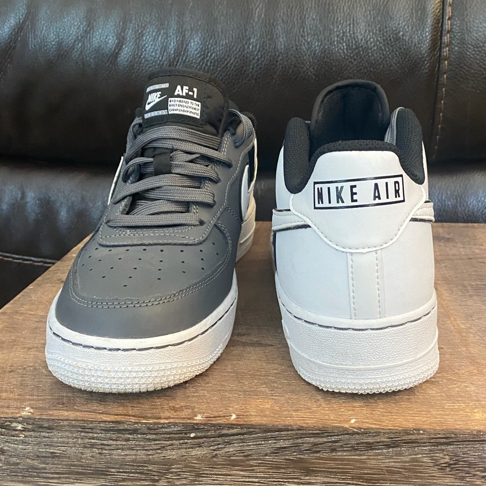 White and grey Nike Air Force Ones